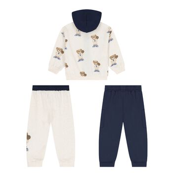 Baby Boys Ivory & Navy Blue Teddy Bear 3 Piece Tracksuit