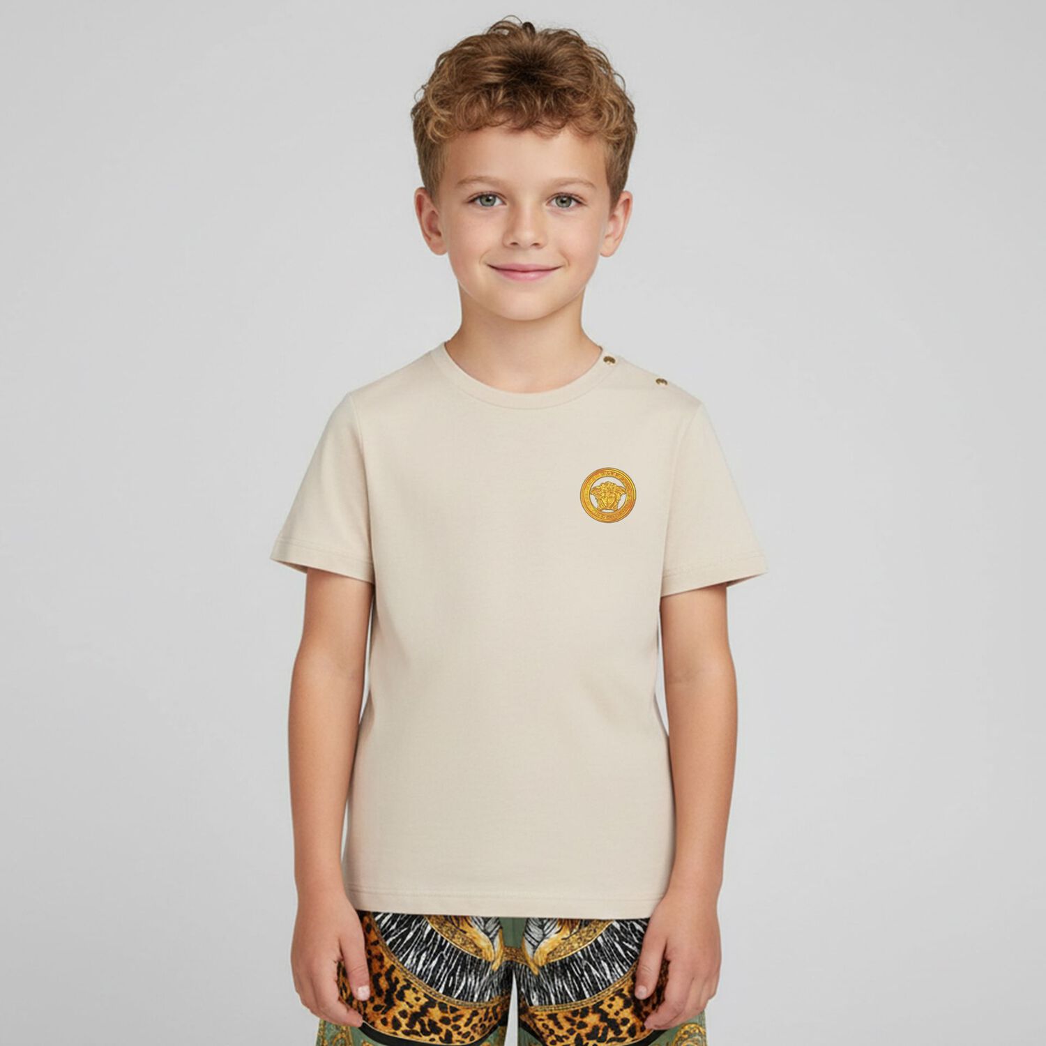 Younger Boys Beige Medusa T-Shirt, 1, hi-res
