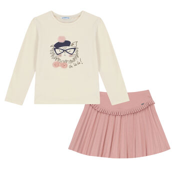 Girls Ivory & Pink Skirt Set