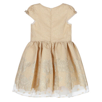 Girls Gold Floral Brocade Dress