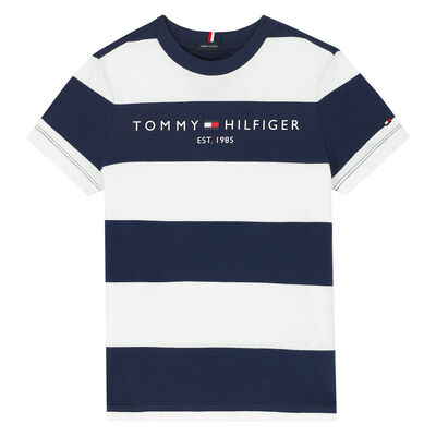 Boys Navy & White Striped Logo T-Shirt