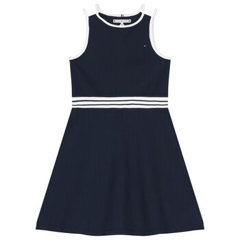 Girls Navy Blue Cotton Skater Dress