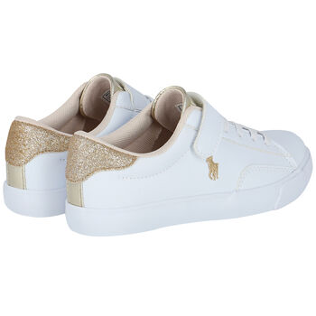 Girls White & Gold Logo Trainers