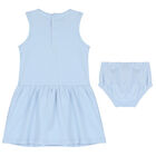 طقم فستان بنات بالشعار باللون الازرق, 3, hi-res
