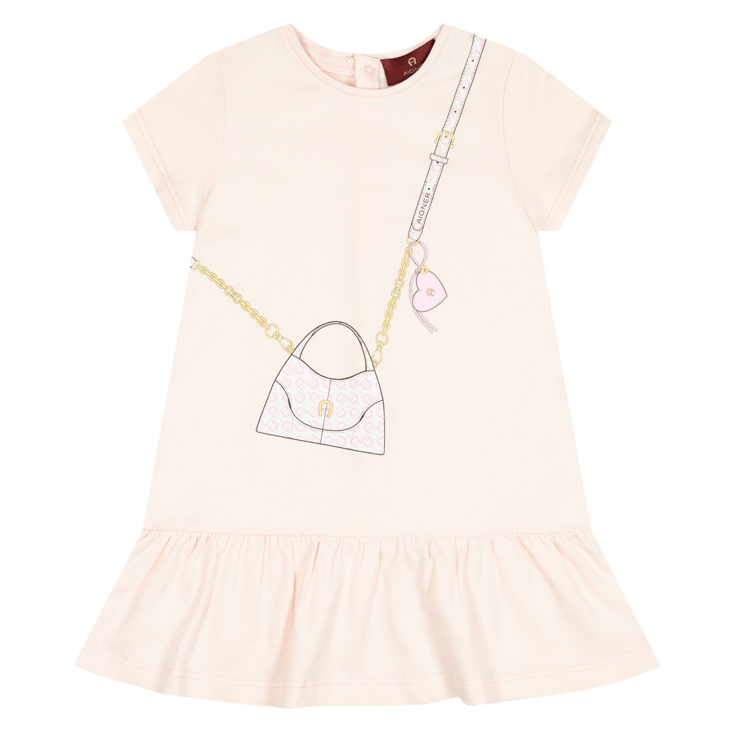 Younger Girls Pink Bag Logo Dress, 3, hi-res