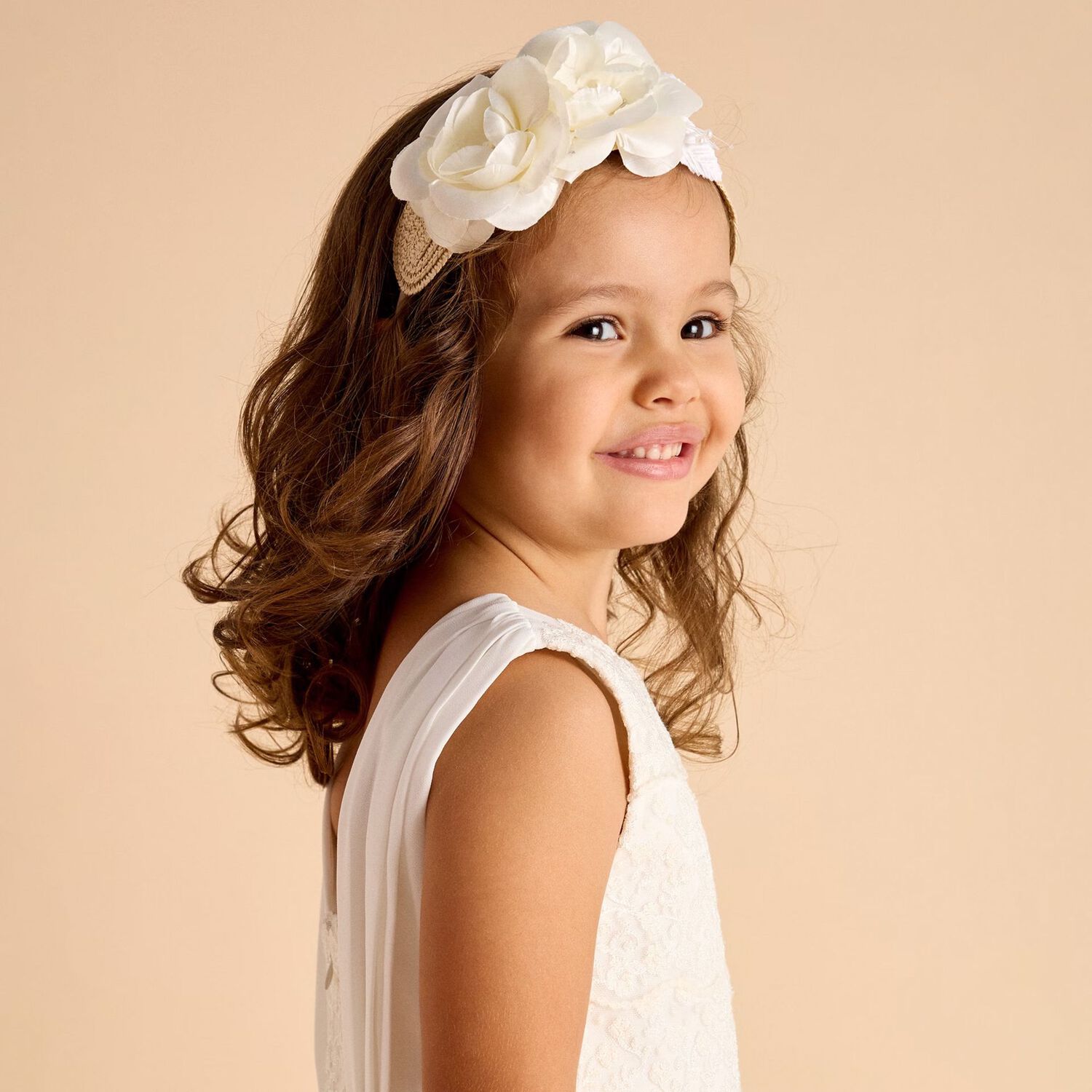 Girls Ivory Flower Headband, 3, hi-res