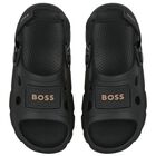 Boys Black Logo Sandals, 1, hi-res