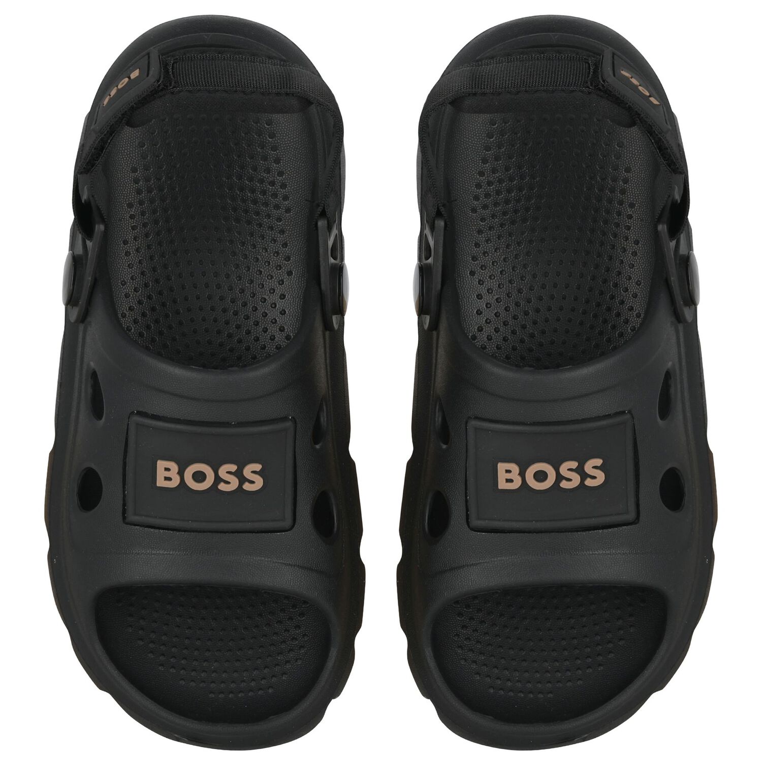 Boys Black Logo Sandals, 1, hi-res