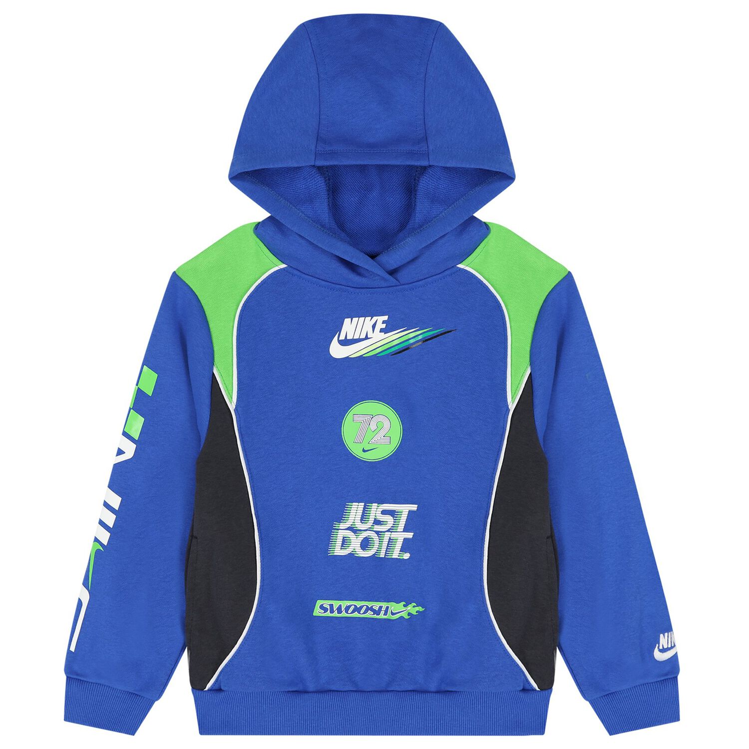 Boys Blue & Green Logo Hooded Top, 1, hi-res