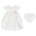 Baby Girls White Flower Satin Dress Set, 1, hi-res