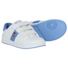 Girls White & Blue Logo Trainers, 1, hi-res