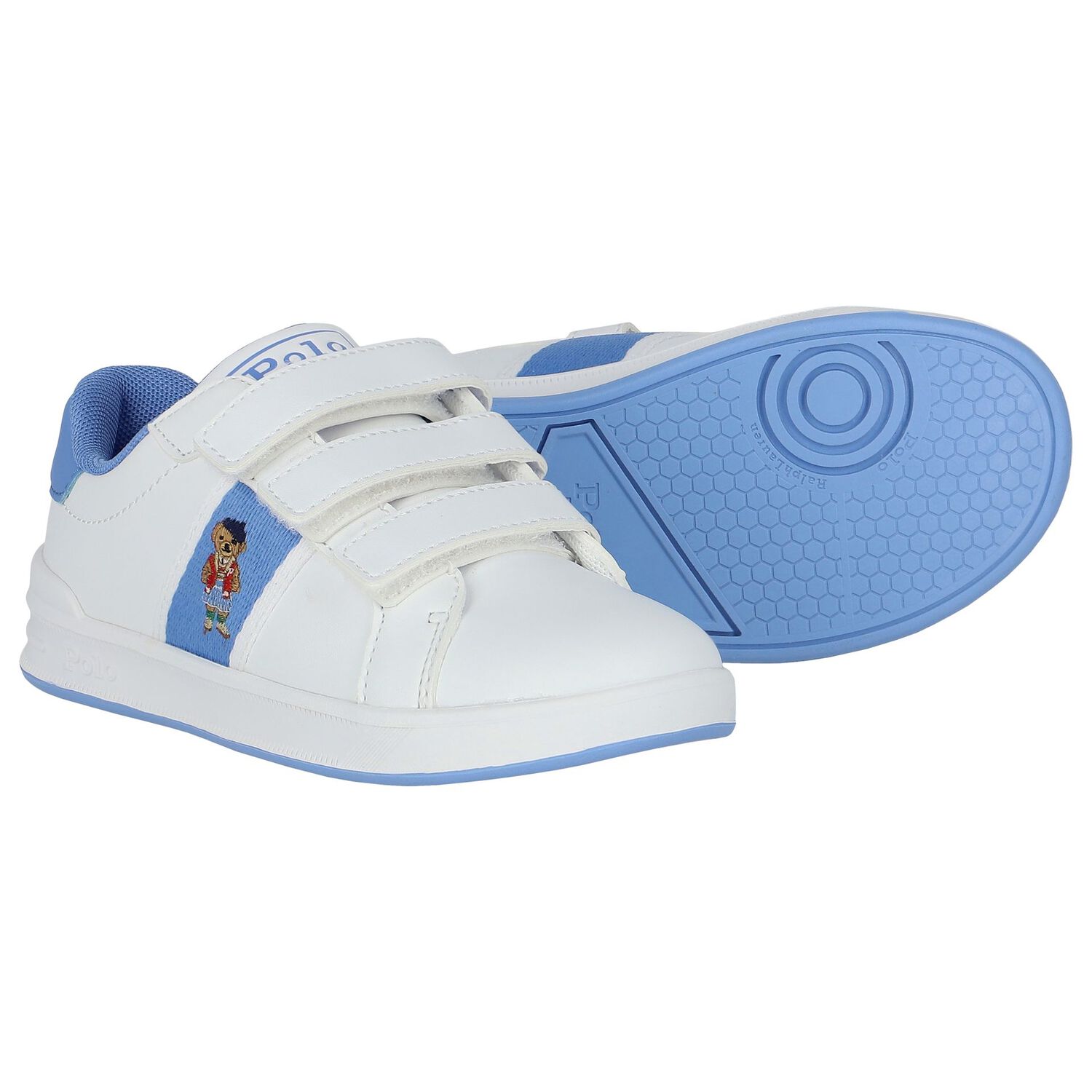 Girls White & Blue Logo Trainers, 1, hi-res image number null