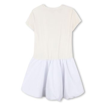 Girls Ivory & White Logo Dress