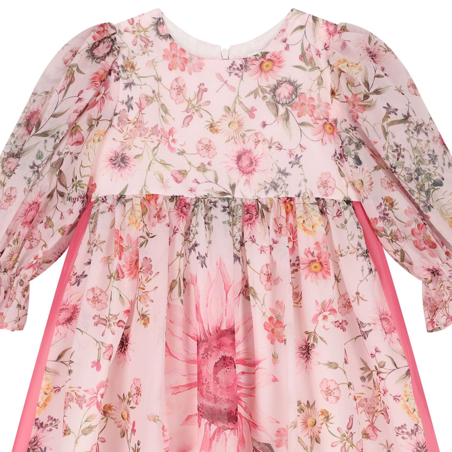 Girls Pink Floral Chiffon Dress, 1, hi-res image number null