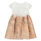 Younger Girls White & Beige Geo Map Dress, 1, hi-res