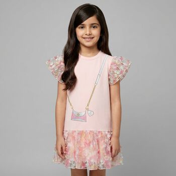 Girls Pink Bag Logo Dress