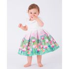 Younger Girls White, Pink & Green Floral Satin Dress, 1, hi-res