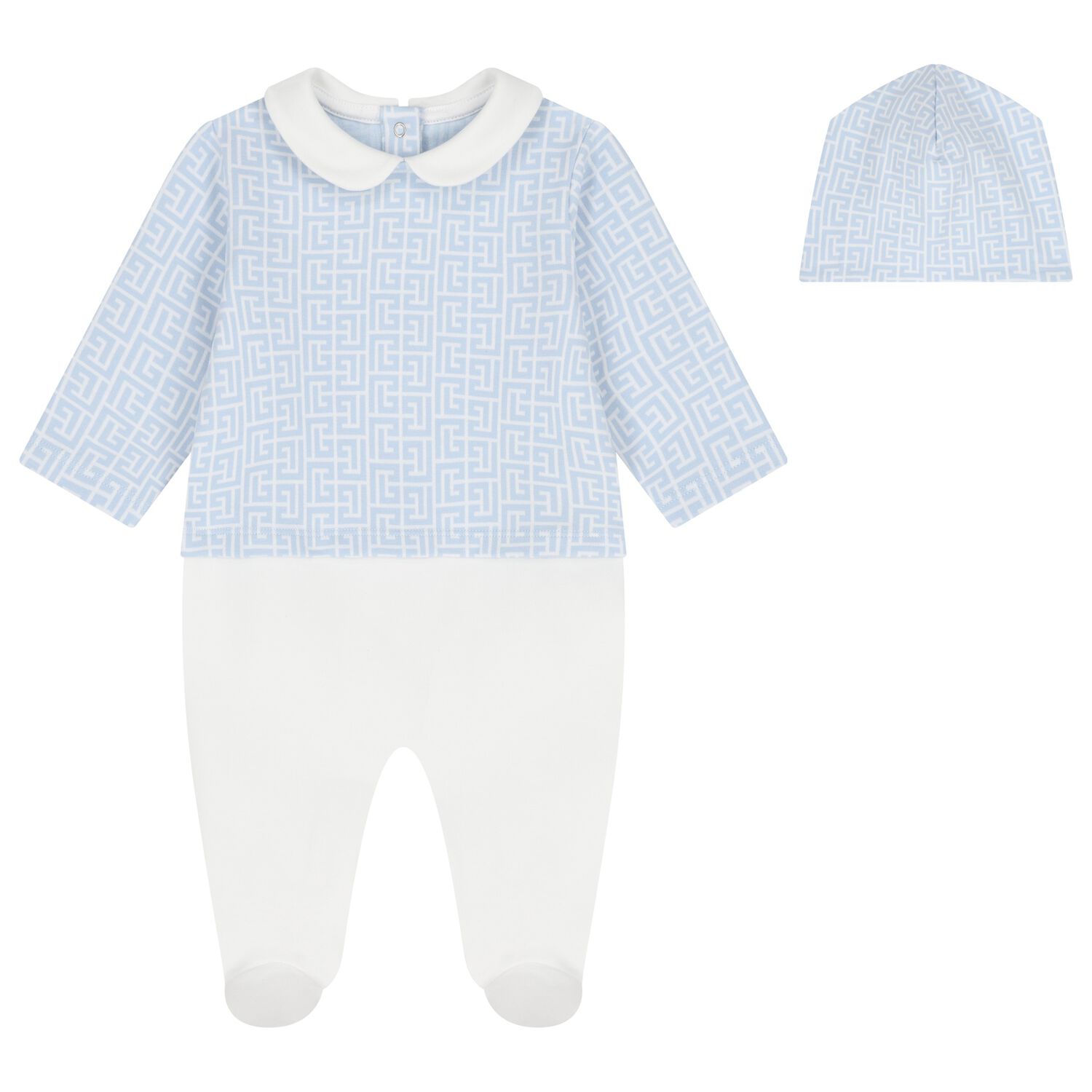 طقم هدايا أفرول أولاد بالشعار باللون الأزرق والأبيض, 1, hi-res