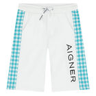 Boys White Logo Shorts, 1, hi-res