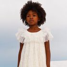 فستان بنات تول مزين بالترتر باللون العاجي, 1, hi-res