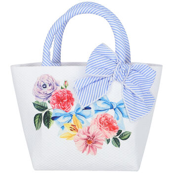 حقيبة يد بطبعة الزهور باللون الأبيض والأزرق للبنات