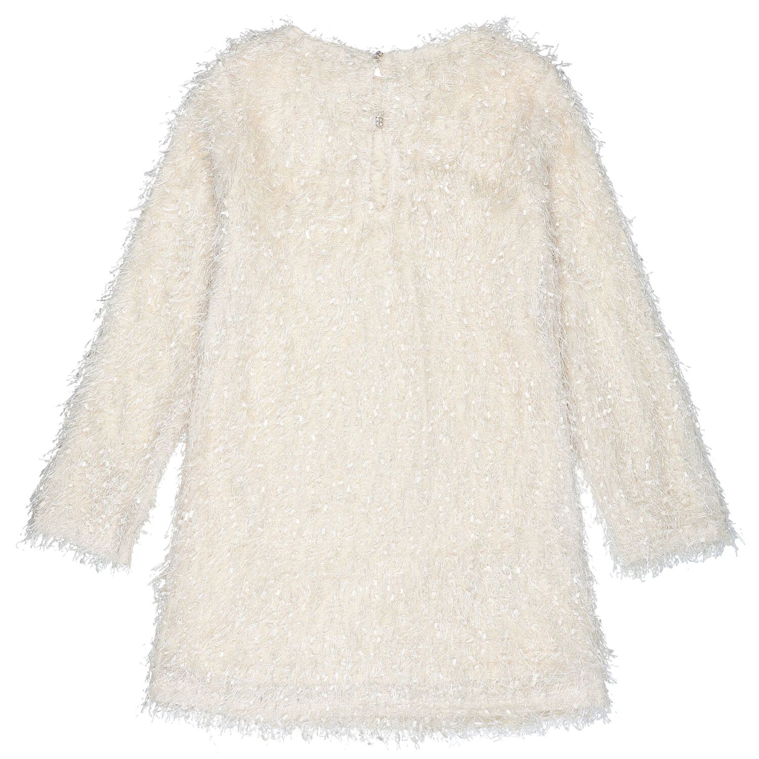 Girls Beige Metallic Fringed Dress, 1, hi-res