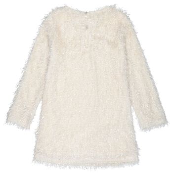 Girls Beige Metallic Fringed Dress