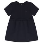 Baby Girls Navy Blue Logo Dress, 1, hi-res