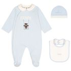 Baby Boys Blue & White Logo Babygrow Gift Set, 3, hi-res