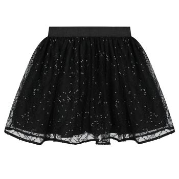 Girls Black Embellished Tulle Skirt