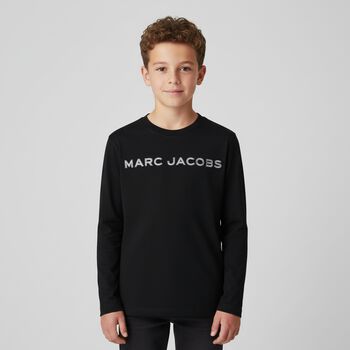 Boys Black Logo Long Sleeve Top