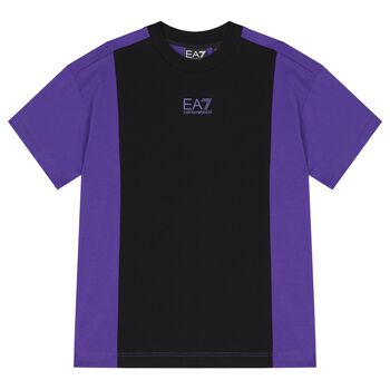 Boys Black & Purple Cotton Logo T-Shirt