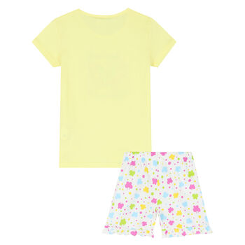 Girls Yellow & White Butterfly Shorts Set