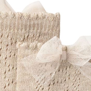 Younger Girls Beige Knitted Bow Socks