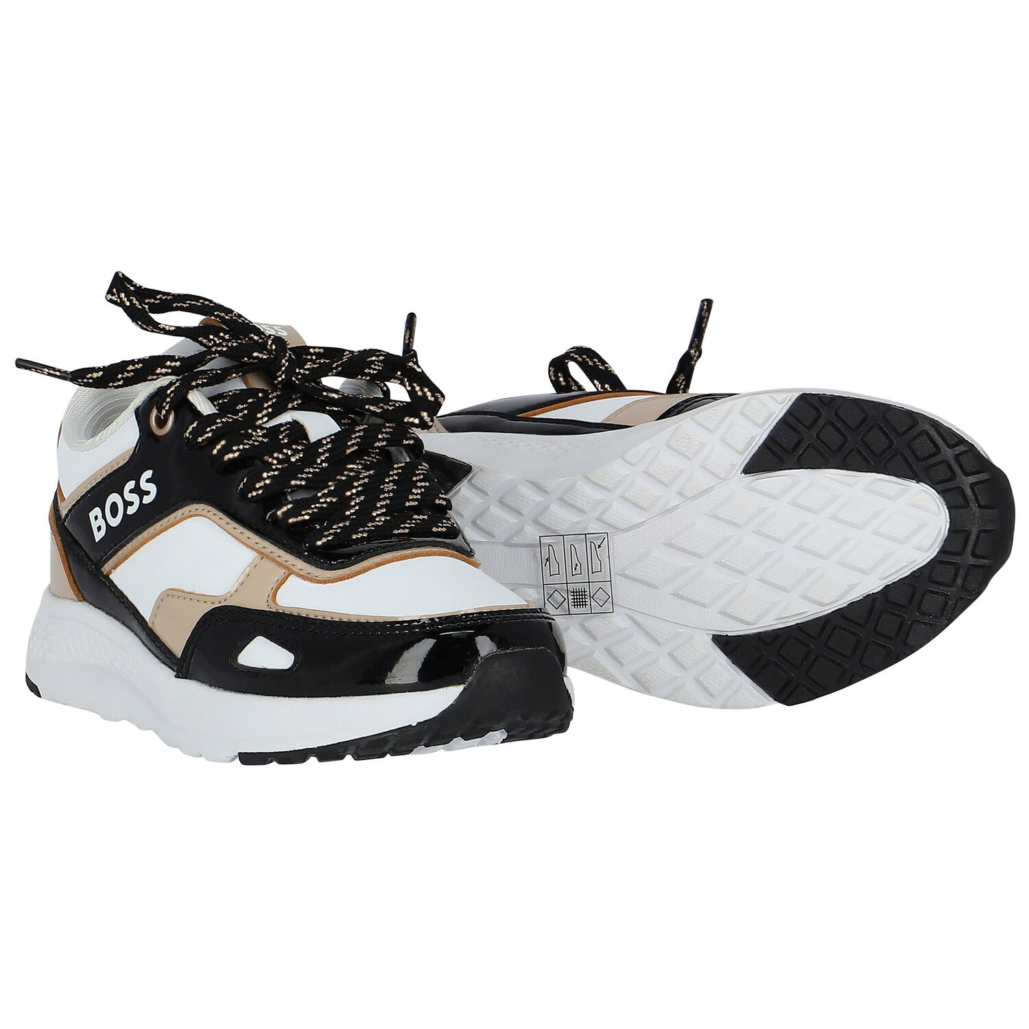 حذاء رياضى بنات بالشعار باللون الاسود والابيض, 1, hi-res