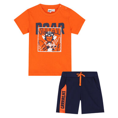 Boys Orange & Navy Tiger Shorts Set