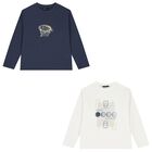 Boys White & Navy Blue Long Sleeve Top, 1, hi-res