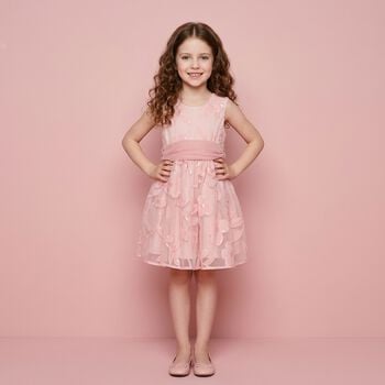 فستان بنات مزين بالزهور باللون الوردي  