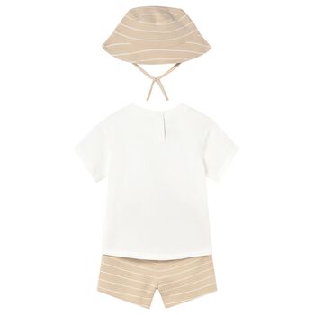 Younger Boys White & Beige Shorts Set