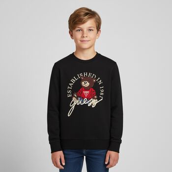 Boys Black Logo Teddy Bear Sweatshirt