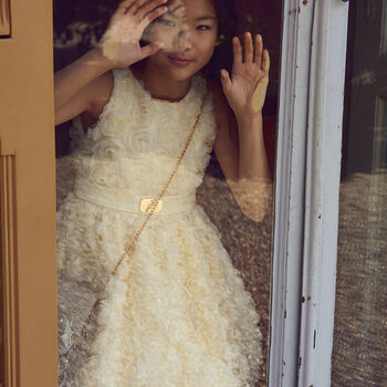 Girls Ivory 3D Flower Dress