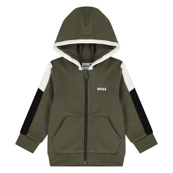 Younger Boys Green Hooded Zip Up Top
