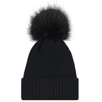 Girls Black Pom Pom Beanie Hat