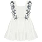 Girls White & Navy Blue Embroidered Ruffles Dress, 1, hi-res