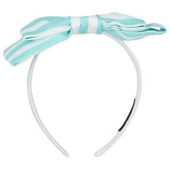 Girls Aqua & White Striped Bow Headband
