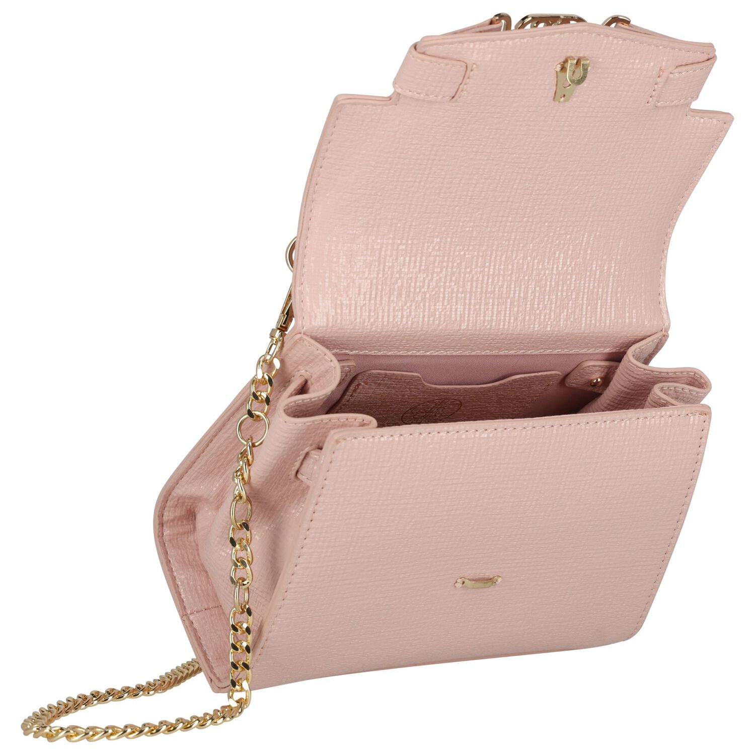 Girls Metallic Pink Textured Faux Leather Handbag, 1, hi-res