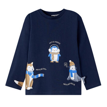 Younger Boys Navy Animals Long Sleeve Top