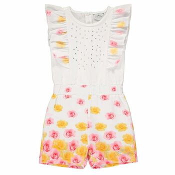 Girls White Rose Print Playsuit