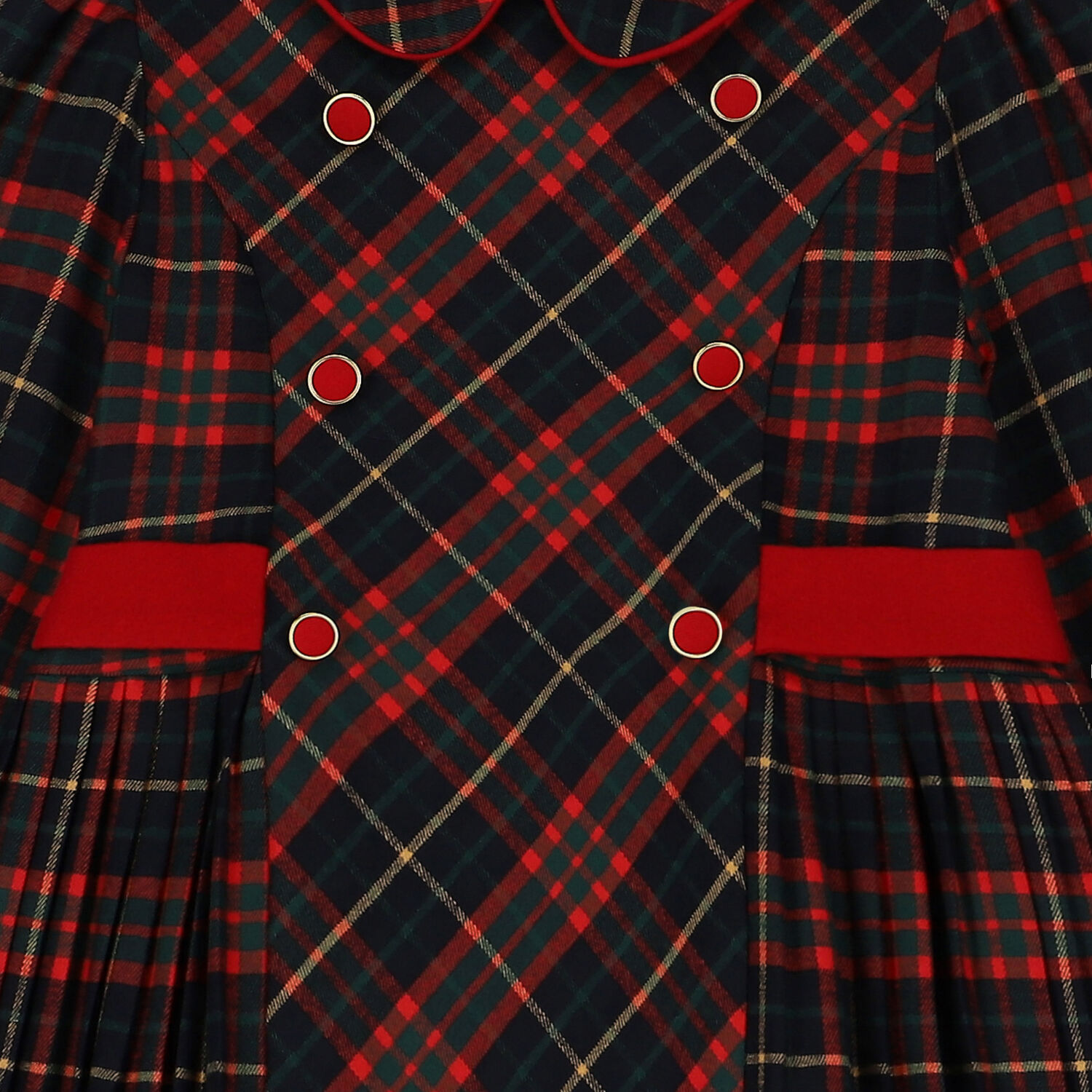 Girls Navy Blue, Green & Red Tartan Dress, 1, hi-res