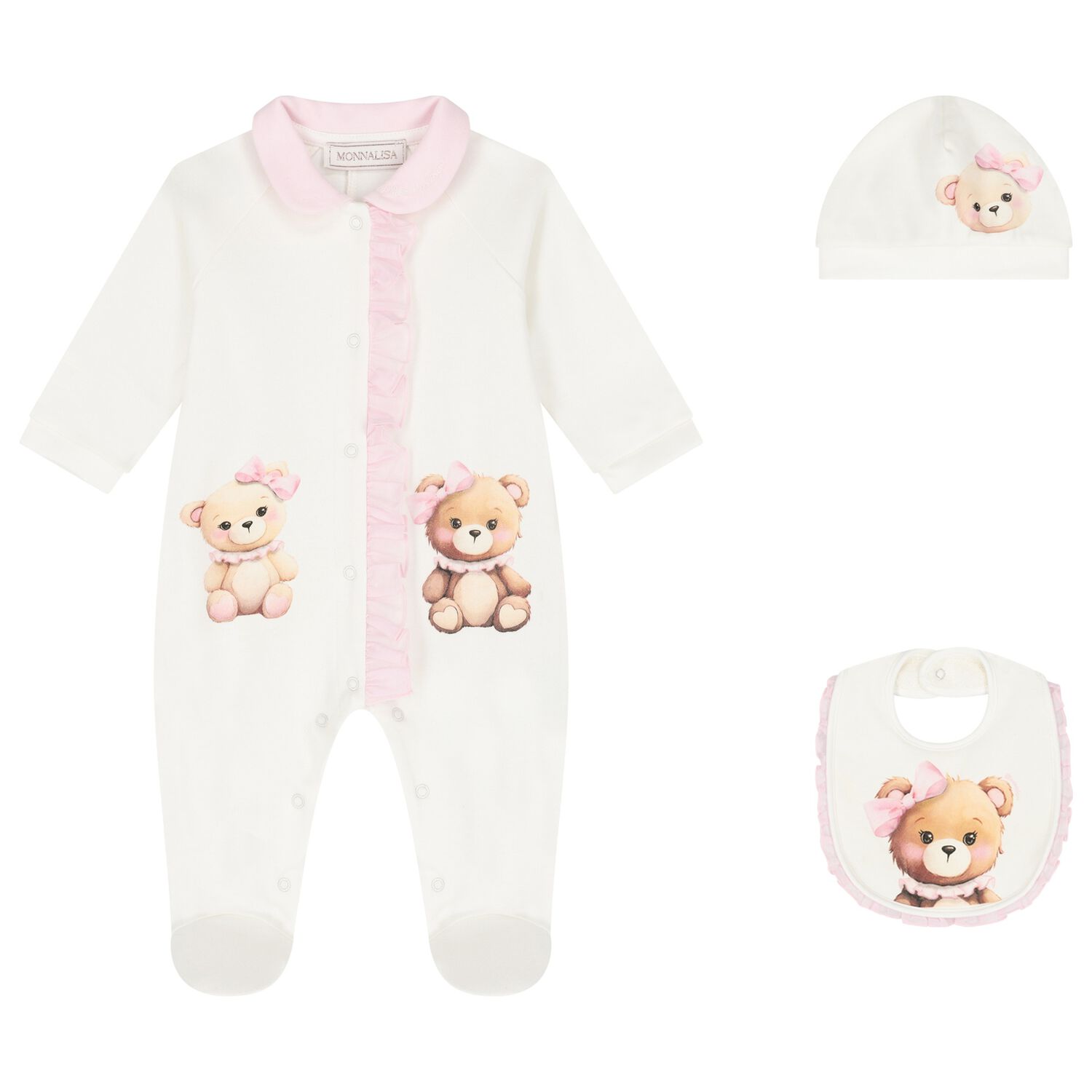 Baby Girls Ivory Teddy Bear Babygrow Gift Set, 1, hi-res